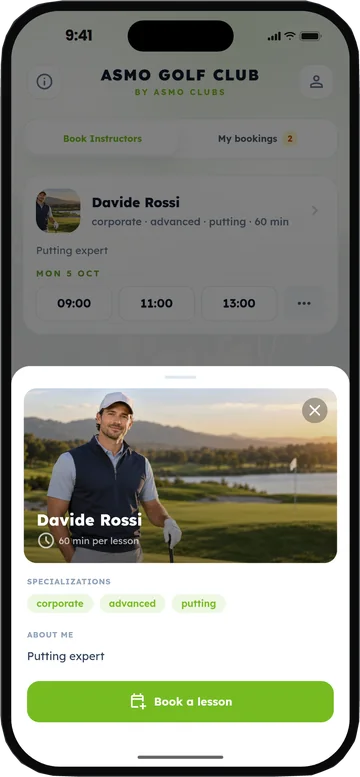 Prenotazione di una lezione con un maestro nell'app