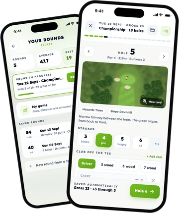 Scorecard nell'app con la foto e la descrizione della buca