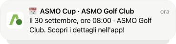 Notifica push sul telefono del socio: nuovo evento ASMO Cup all'ASMO Golf Club